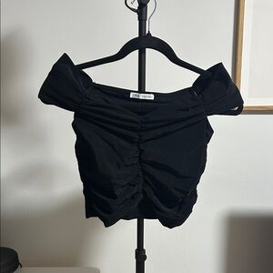 Zara Elegant Black Off-Shoulder Crop Top